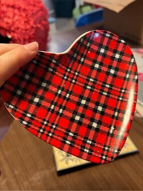 Red Plaid Heart Decorative Dish - Unknown Brand